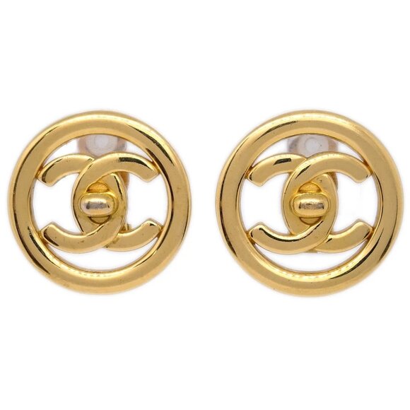 Chanel CC Turnlock Button Earrings Gold Clip-On - Picture 1 of 4